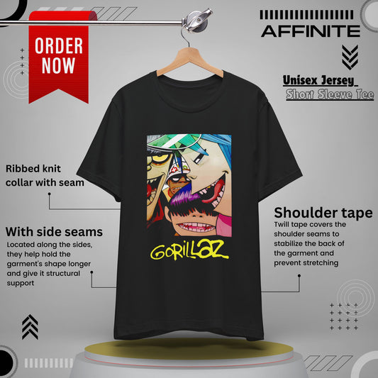 T-Shirt Gorillaz T-Shirt - Streetwear Unisex Band Tee for Music Fans (100% Cotton) Black
