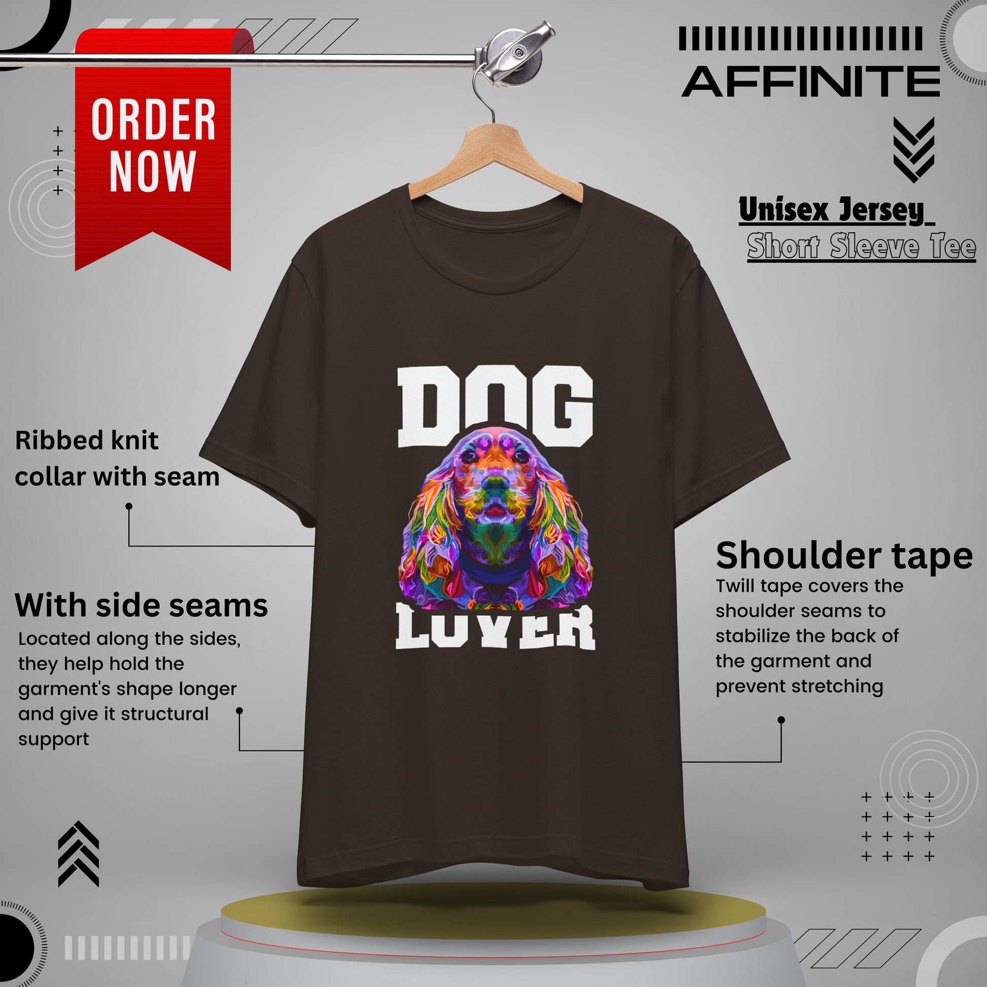 T-Shirt Dog Lover Graphic Tee | Unisex Short Sleeve T-Shirt for Dog Enthusiasts Brown