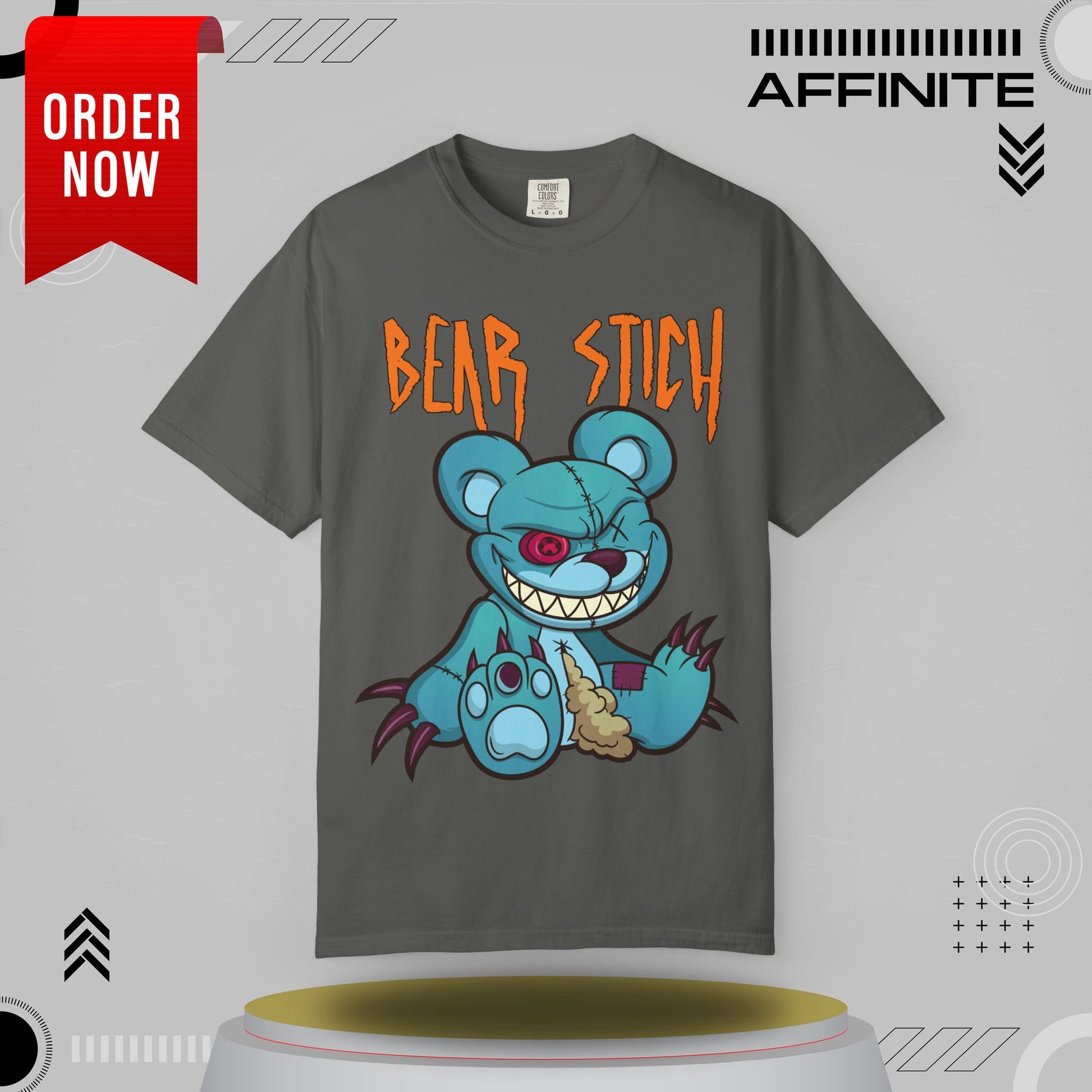 T-Shirt Bear Stick T-Shirt - Fun Garment-Dyed Graphic Tee (S-4XL) | Comfort Colors® Pepper
