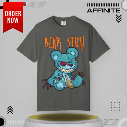 T-Shirt Bear Stick T-Shirt - Fun Garment-Dyed Graphic Tee (S-4XL) | Comfort Colors® Pepper