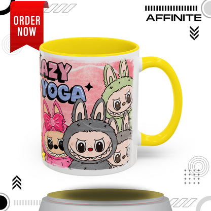 Mug Lazy Yoga Labubu Cartoon Accent Coffee Mug - Fun and Playful Design for Coffee Lovers 11oz Yellow