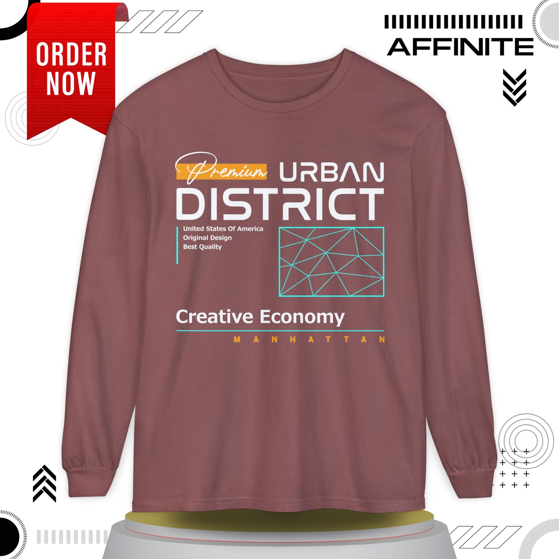 Long-sleeve Urban District Long Sleeve T-Shirt - Vintage Graphic Tee, Casual Wear, Creative Economy, Unisex Fashion, Gift for Art Lovers Brick