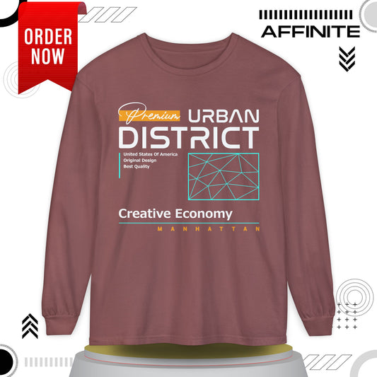 Long-sleeve Urban District Long Sleeve T-Shirt - Vintage Graphic Tee, Casual Wear, Creative Economy, Unisex Fashion, Gift for Art Lovers Brick