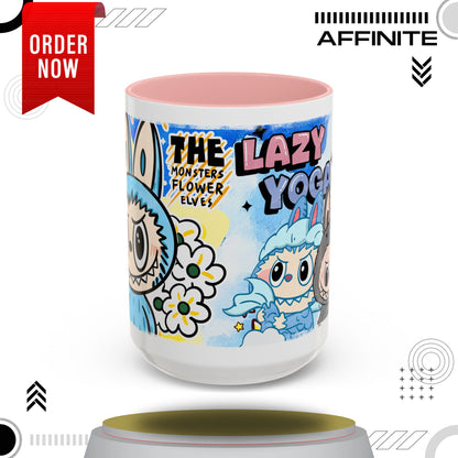 Mug Lazy Yoga Monsters Coffee Mug - Fun Accent Mug for Yoga Lovers 15oz Pink