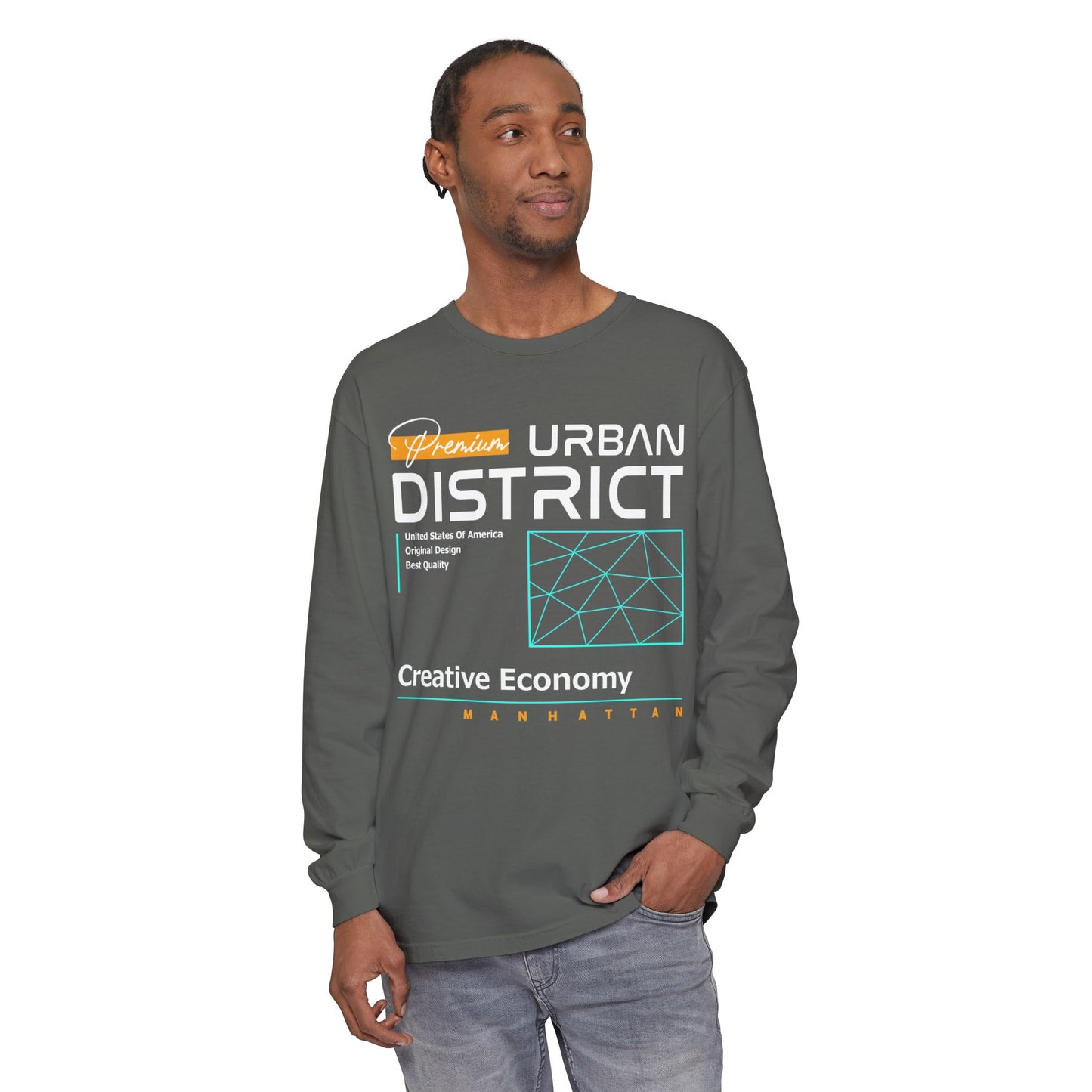 Long-sleeve Urban District Long Sleeve T-Shirt - Vintage Graphic Tee, Casual Wear, Creative Economy, Unisex Fashion, Gift for Art Lovers