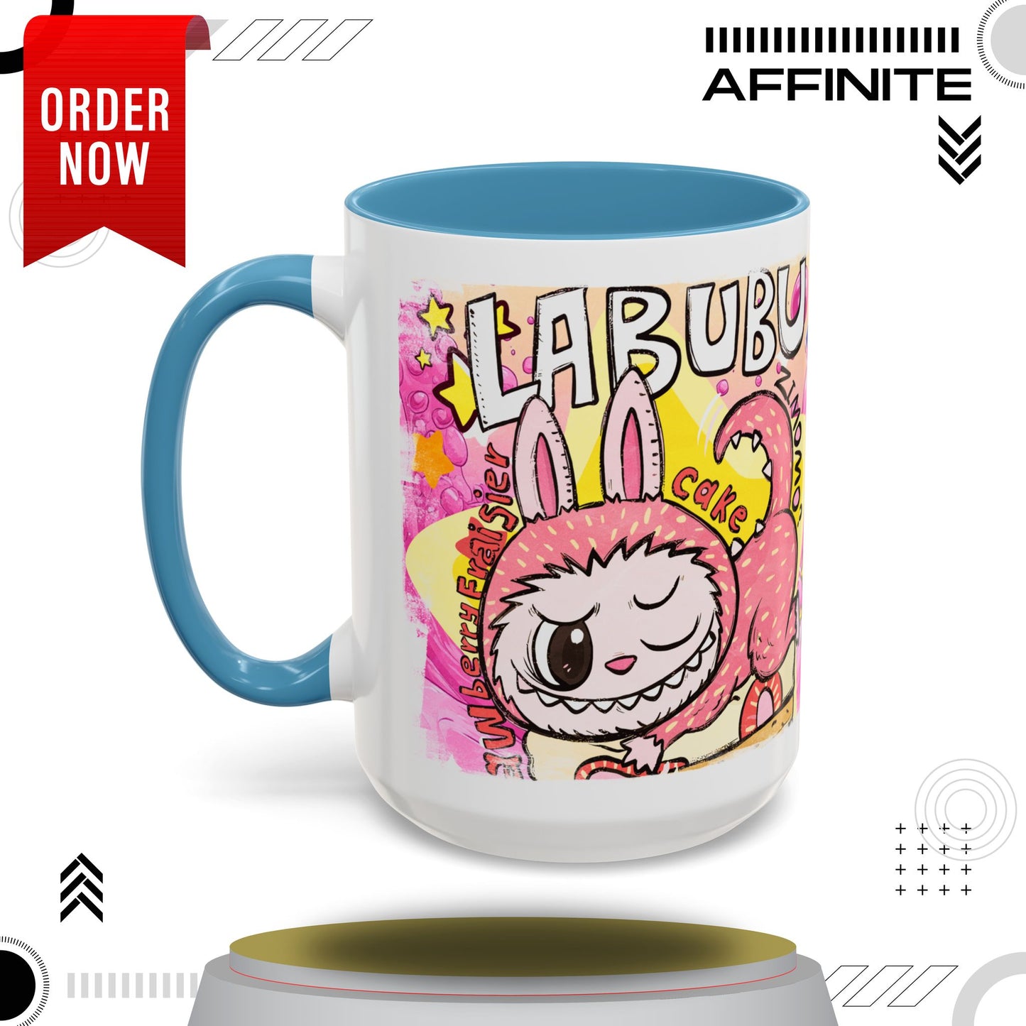 Mug Colorful Cartoon Labubu Accent Coffee Mug - Perfect for Animal Lovers 15oz Light Blue