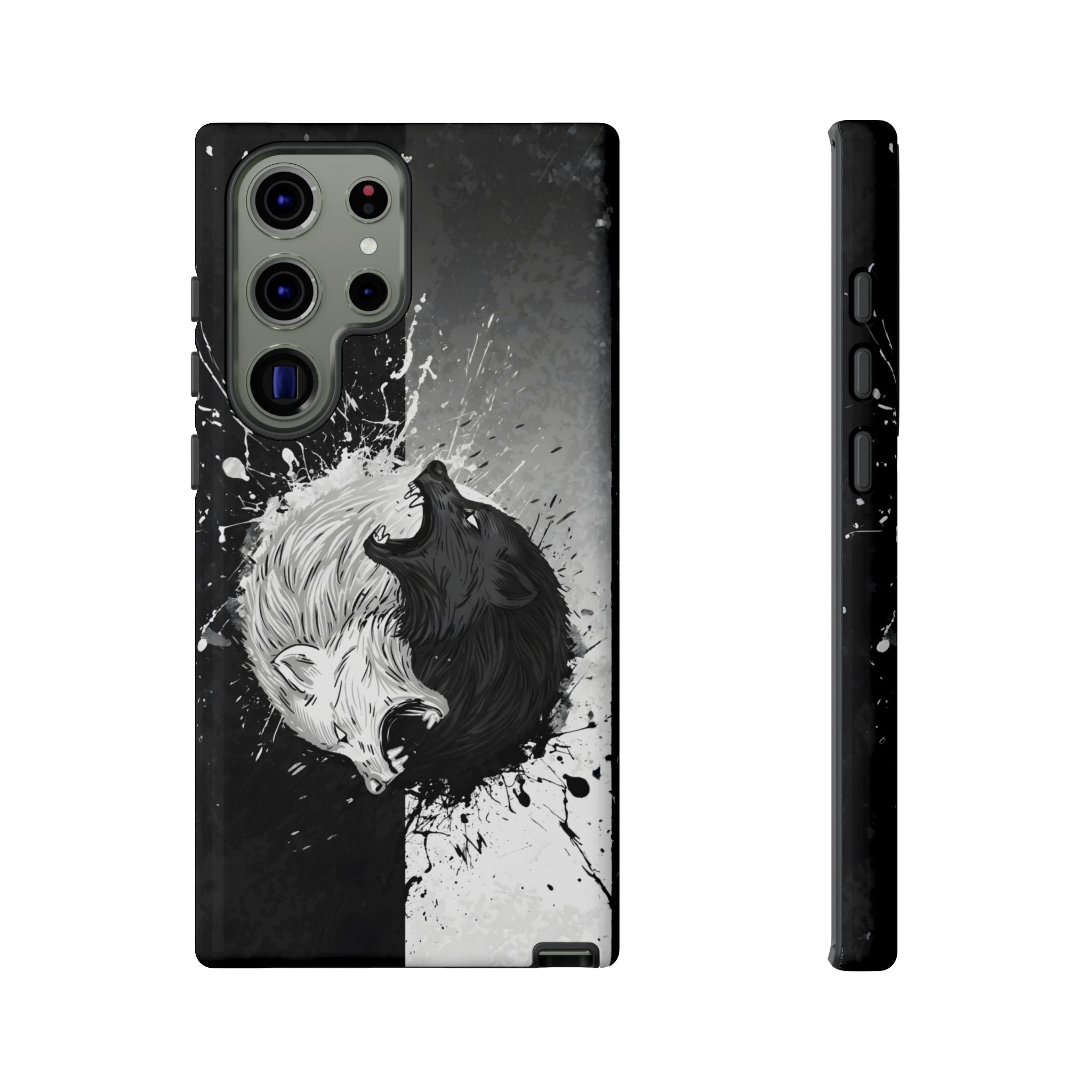 Yin Yang Wolf Phone Case - Dual Layer Protective Cover Samsung Galaxy S23 Ultra Glossy Tough Cases