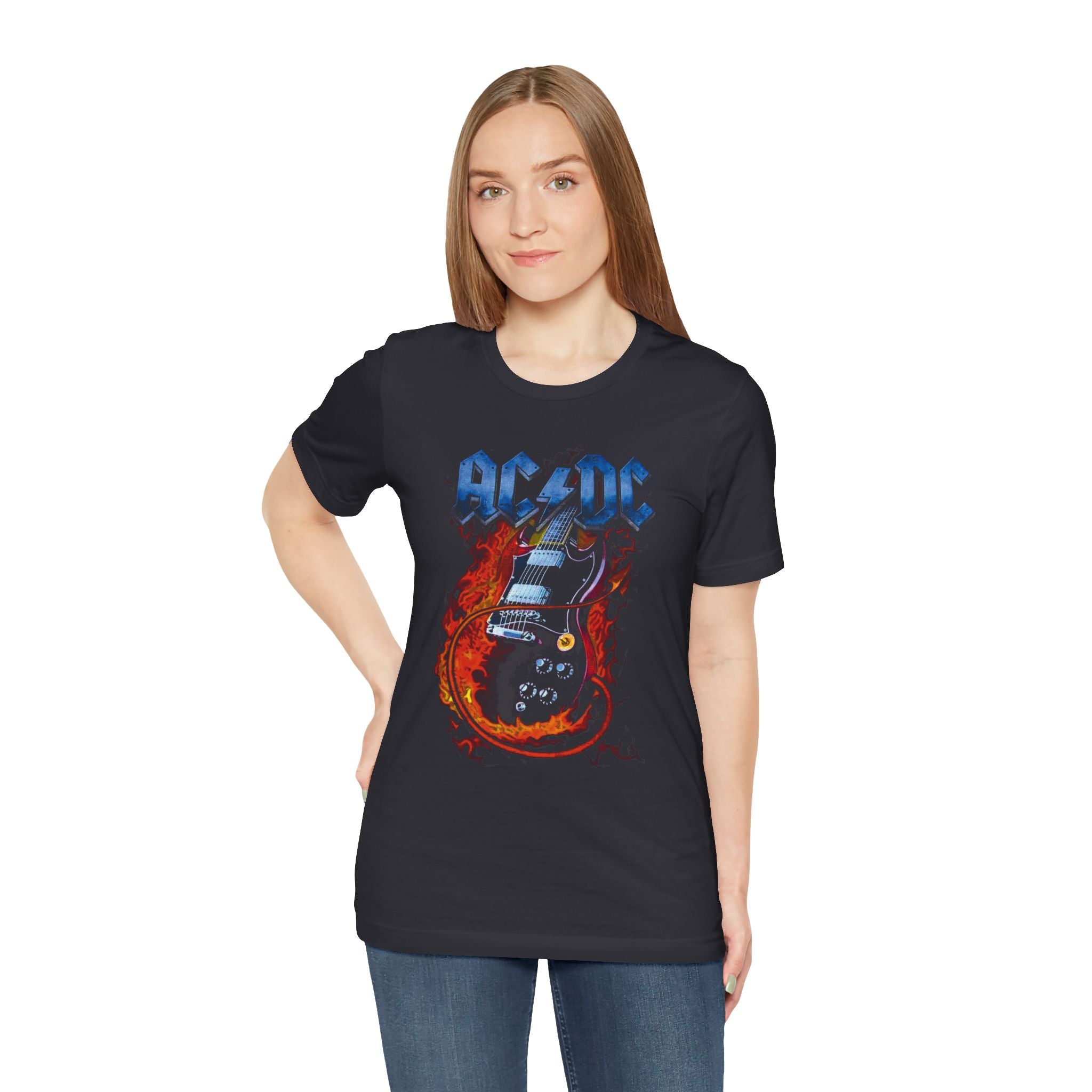AC/DC Graphic Tee – Rock Band T-Shirt for Fans | Unisex Fit with Flame Guitar Design
