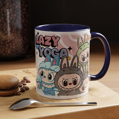Mug Lazy Yoga Cartoon Labubu Accent Coffee Mug - Fun and Whimsical Design for Coffee Lovers
