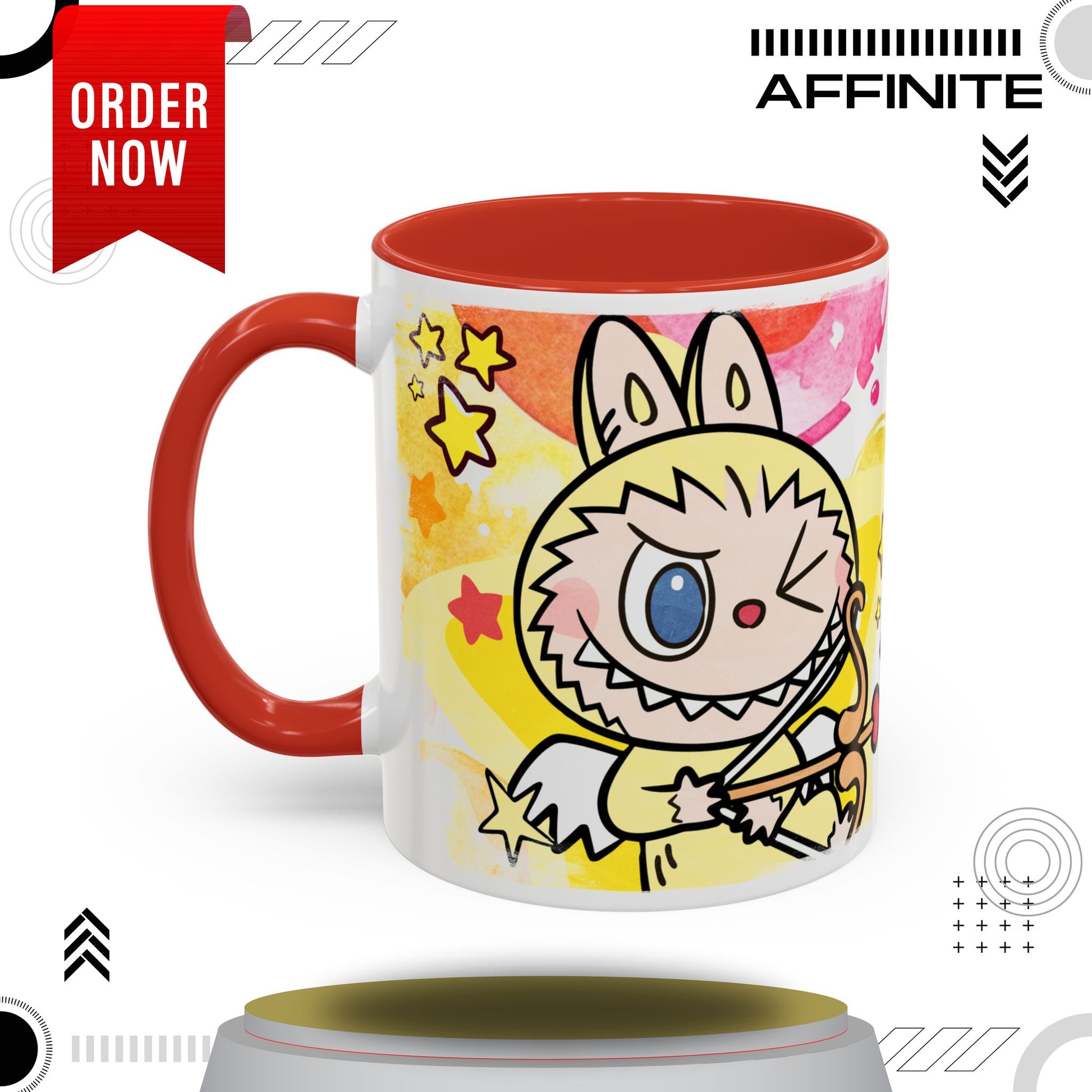 Mug Playful Lazy Yoga Labubu Coffee Mug - Fun Design for Relaxation Lovers 11oz Red