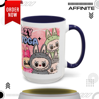 Mug Lazy Yoga Labubu Cartoon Accent Coffee Mug - Fun and Playful Design for Coffee Lovers 15oz Navy
