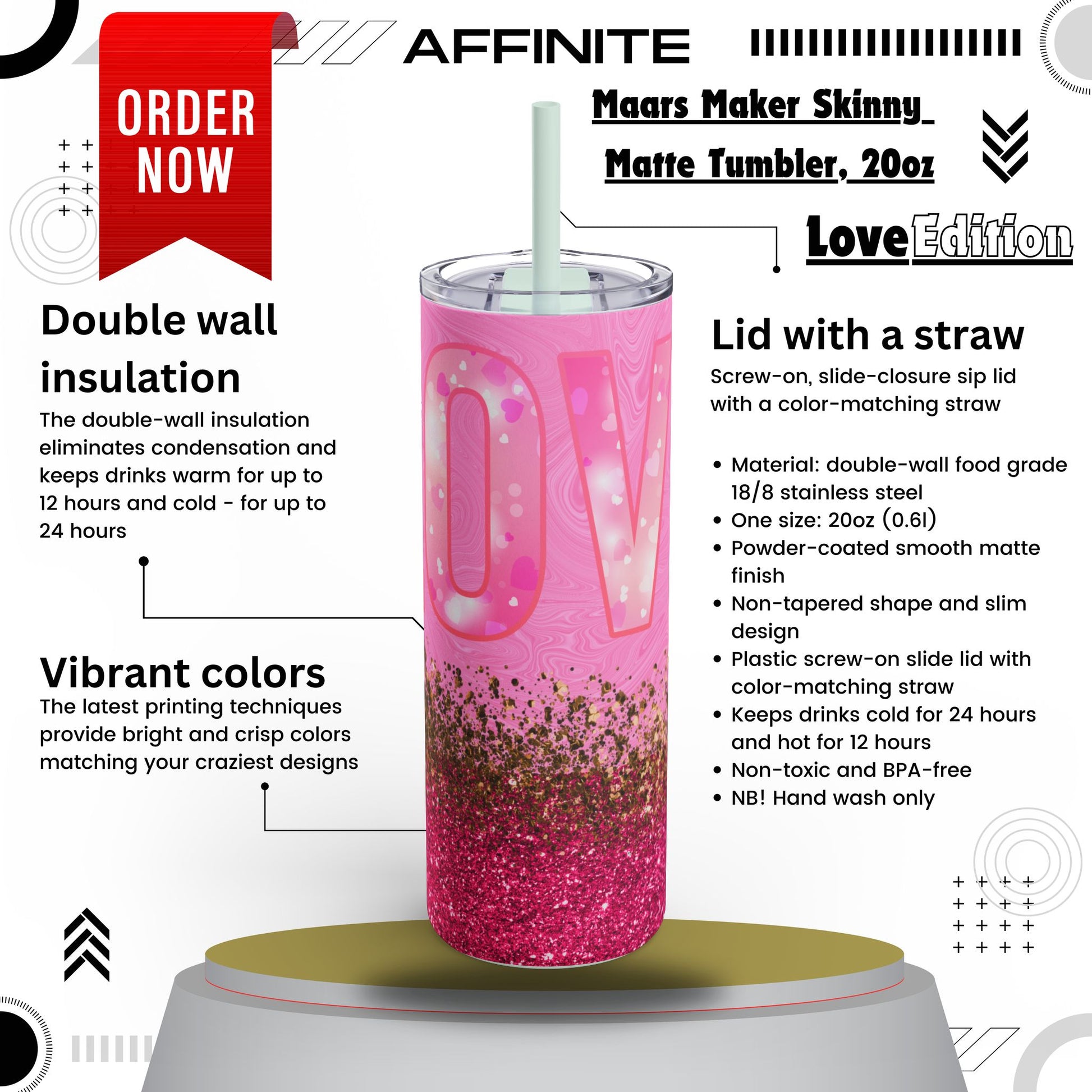 Tumblers Love-Focused Skinny Matte Tumbler – 20oz Perfect Gift Idea Seaglass 20oz Matte