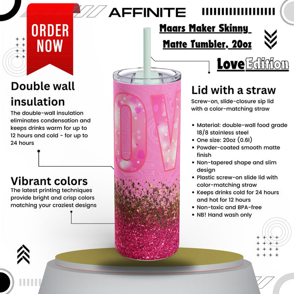 Love focused tumbler in Seaglass color with straw inserted
