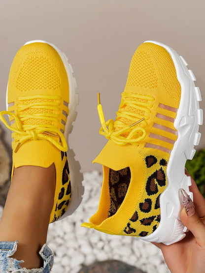 Mesh Athletic Shoes Cutout Leopard Lace Up Mesh Athletic Shoes – Leopard Athletic Shoes