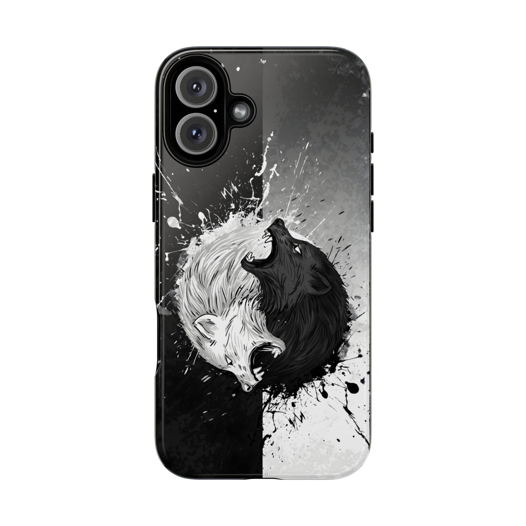 Yin Yang Wolf Phone Case - Dual Layer Protective Cover iPhone 16 Plus Glossy Tough Cases