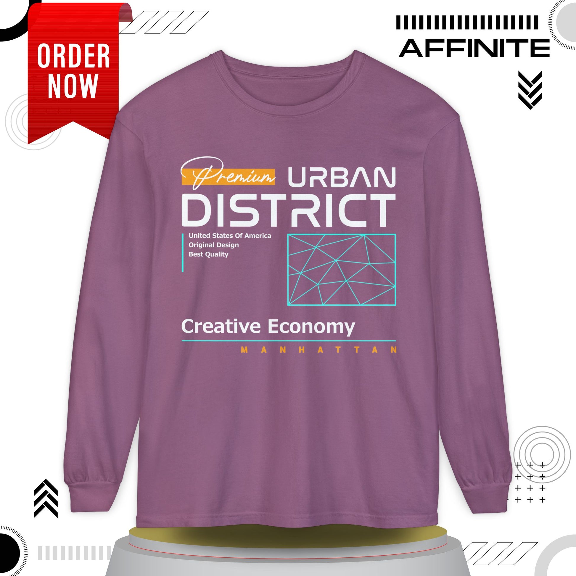 Long-sleeve Urban District Long Sleeve T-Shirt - Vintage Graphic Tee, Casual Wear, Creative Economy, Unisex Fashion, Gift for Art Lovers Berry