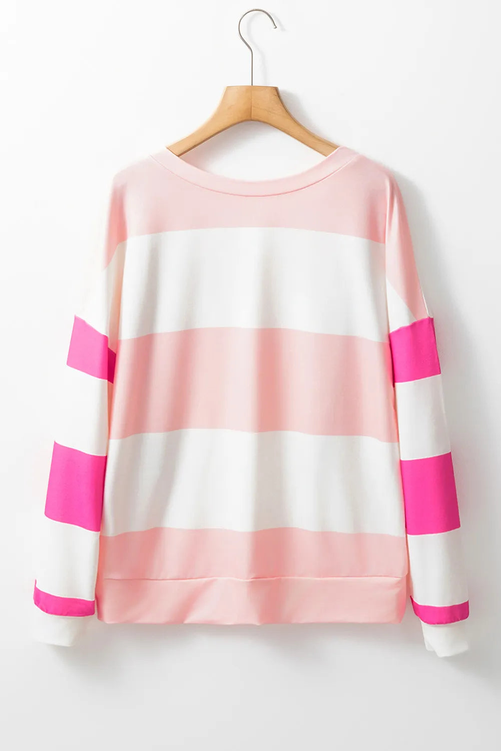 Long-sleeve Contrast Color Block Long Sleeve Top | Striped Round Neck Pullover