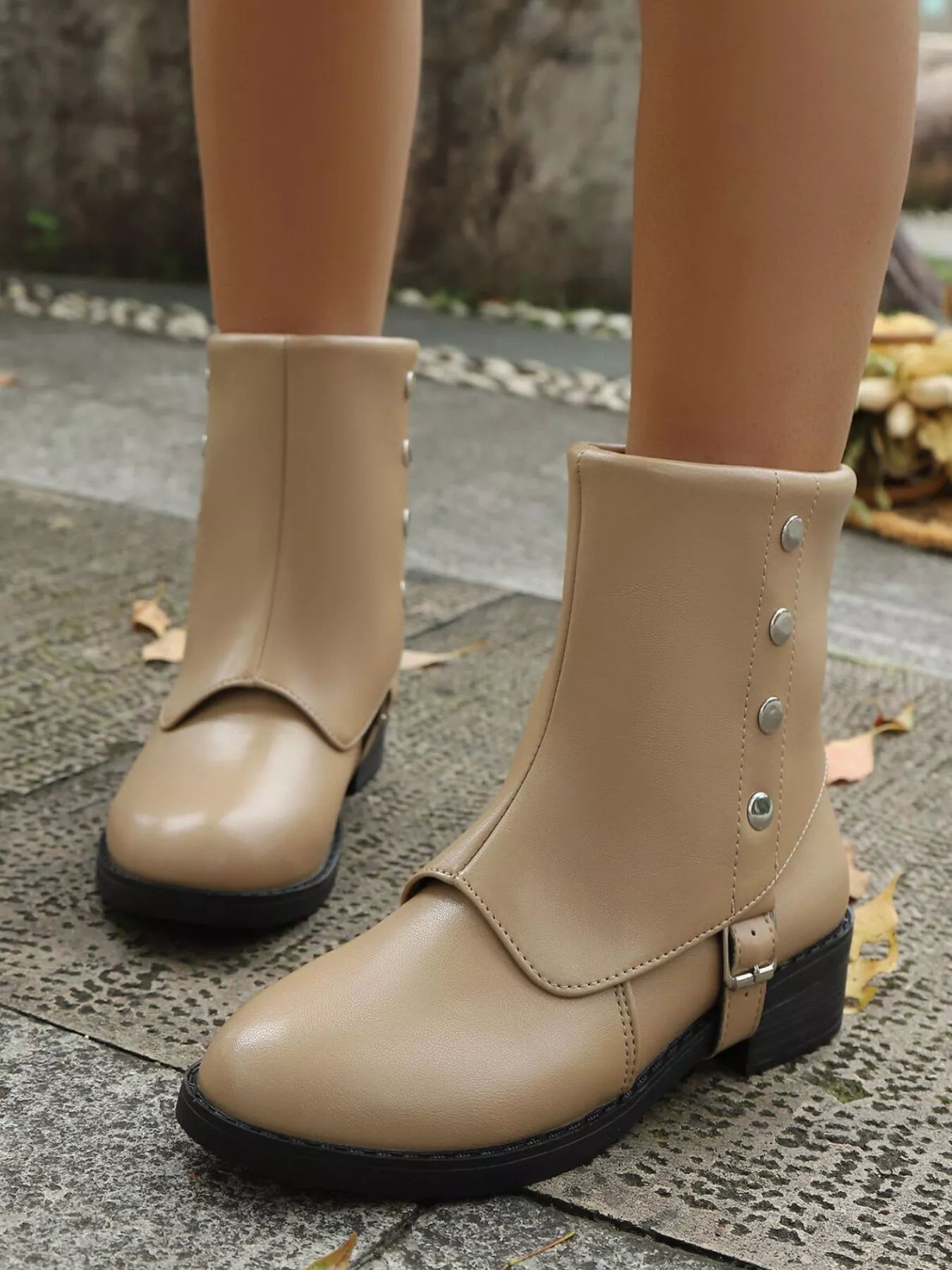 Boots Buckle Block Heels Boots | Women's Adjustable Strap Boots with Mid Heel
