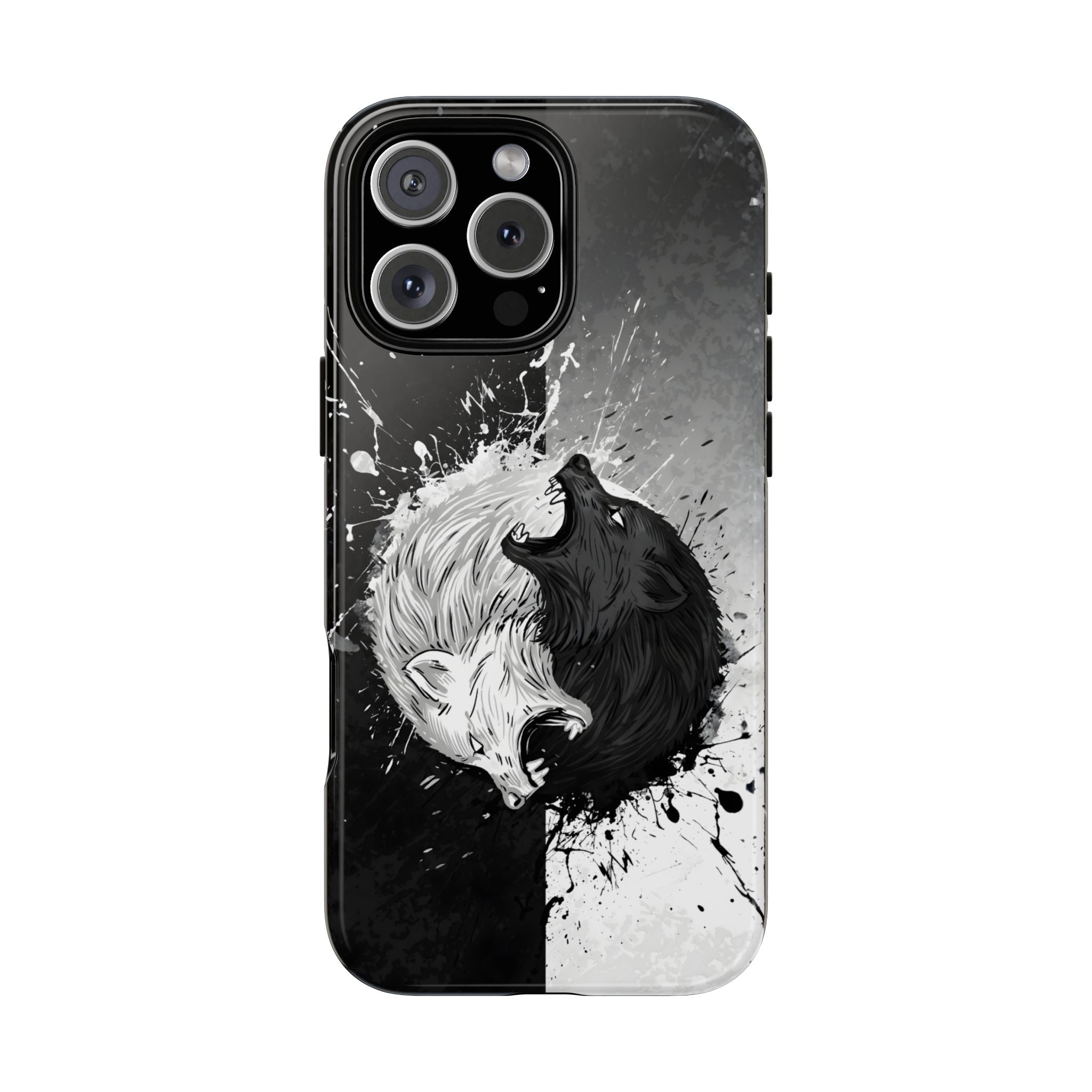 Yin Yang Wolf Phone Case - Dual Layer Protective Cover iPhone 16 Pro Max Glossy Tough Cases