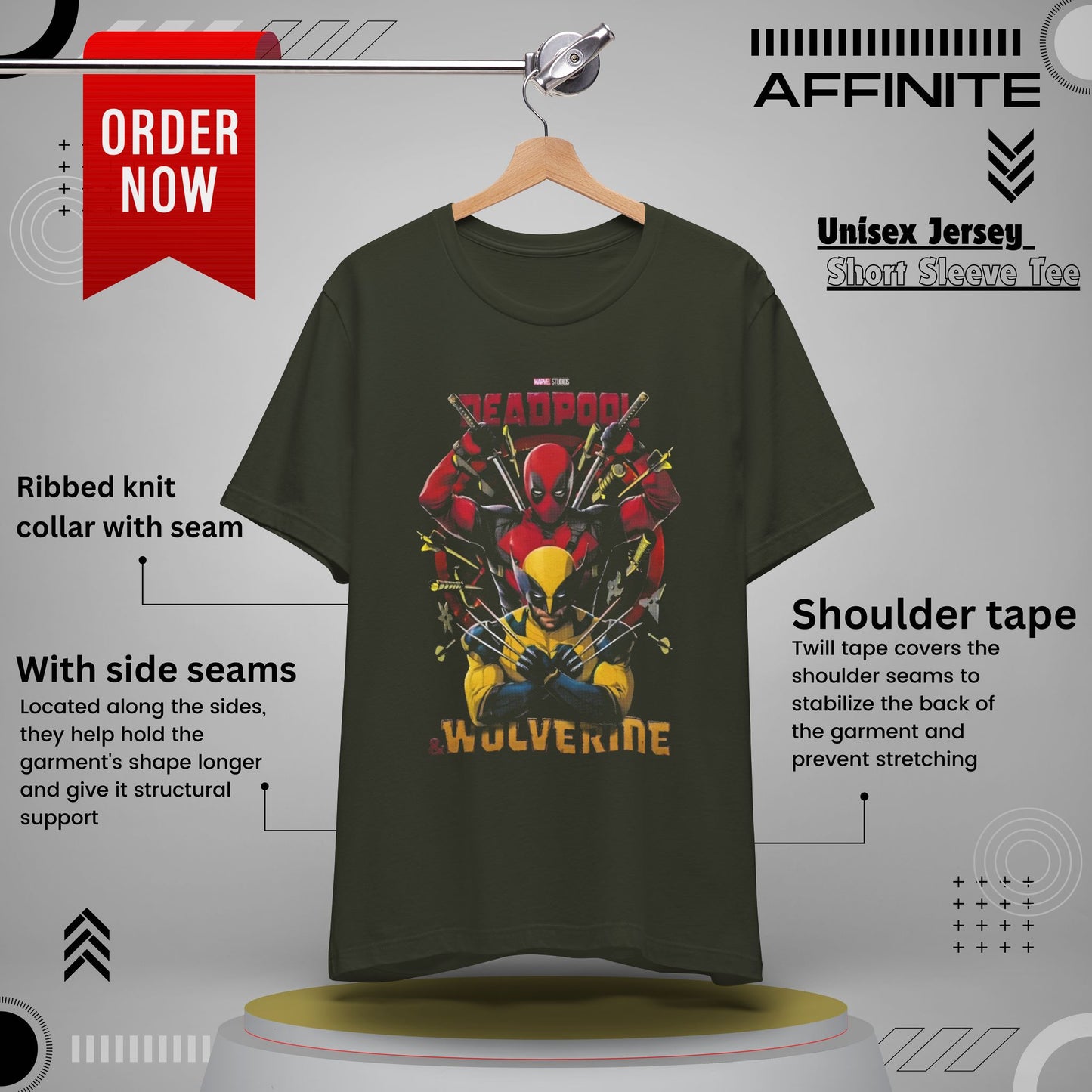T-Shirt Wolverine X Deadpool Unisex Jersey Short Sleeve Tee | Superhero-Themed T-Shirt | Soft Cotton Crew Neck Dark Olive