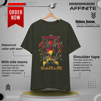 T-Shirt Wolverine X Deadpool Unisex Jersey Short Sleeve Tee | Superhero-Themed T-Shirt | Soft Cotton Crew Neck Dark Olive