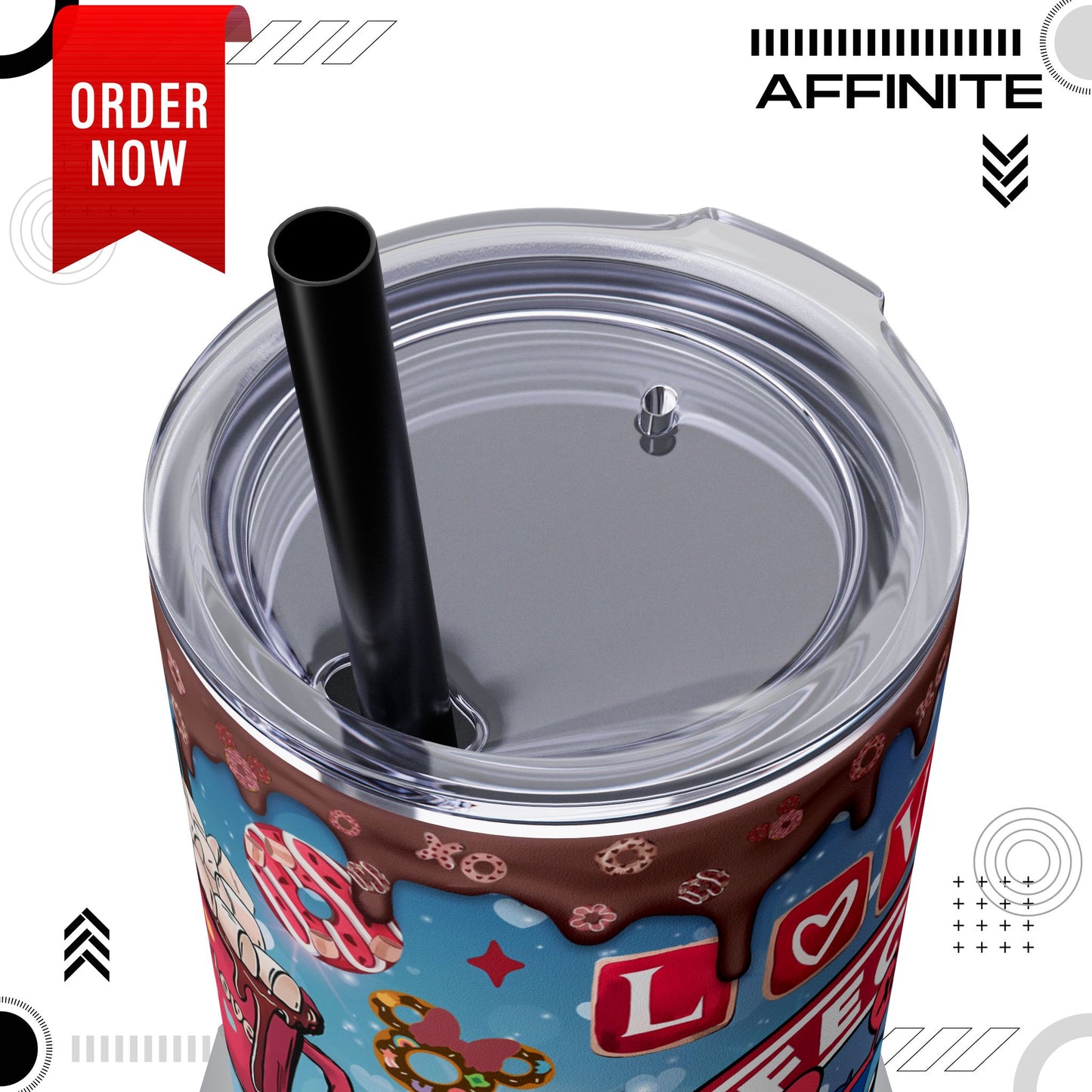 Tumblers Stitch Love & Cupcakes Skinny Tumbler with Straw - 20oz, Cute Drinkware for Coffee Lovers
