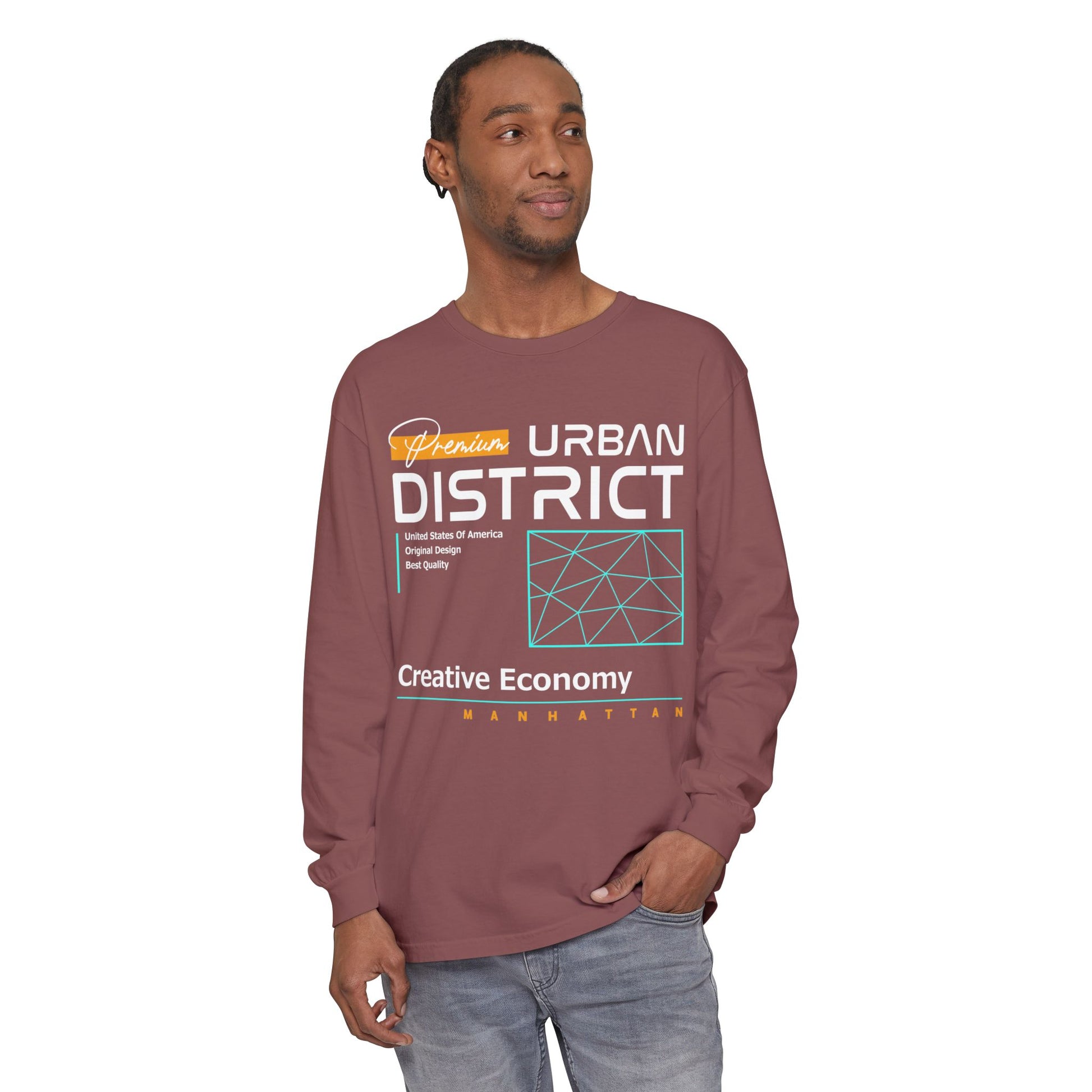 Long-sleeve Urban District Long Sleeve T-Shirt - Vintage Graphic Tee, Casual Wear, Creative Economy, Unisex Fashion, Gift for Art Lovers