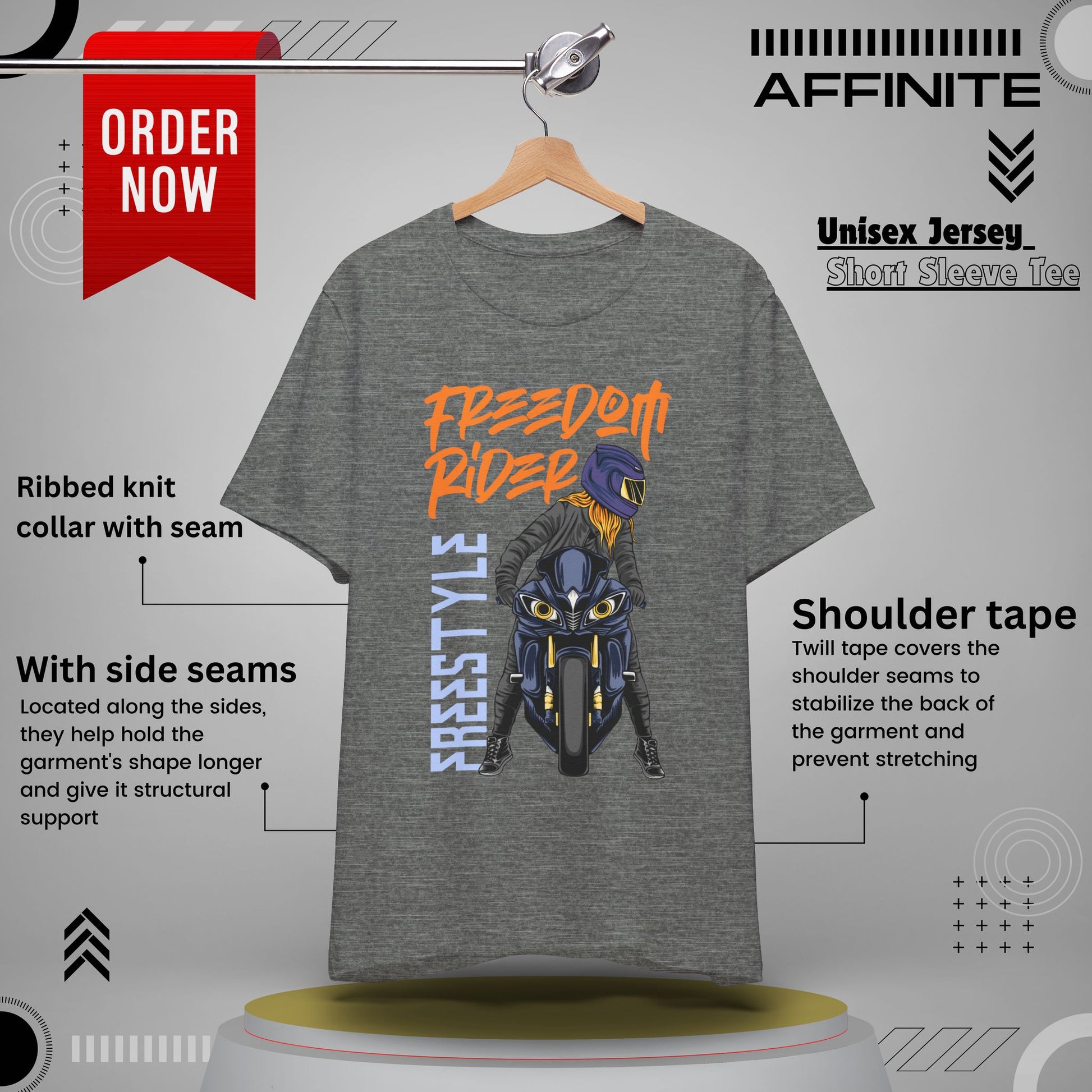 T-Shirt Freedom Rider Motorbike Unisex Short Sleeve Tee - Stylish & Bold Biker Tee Deep Heather