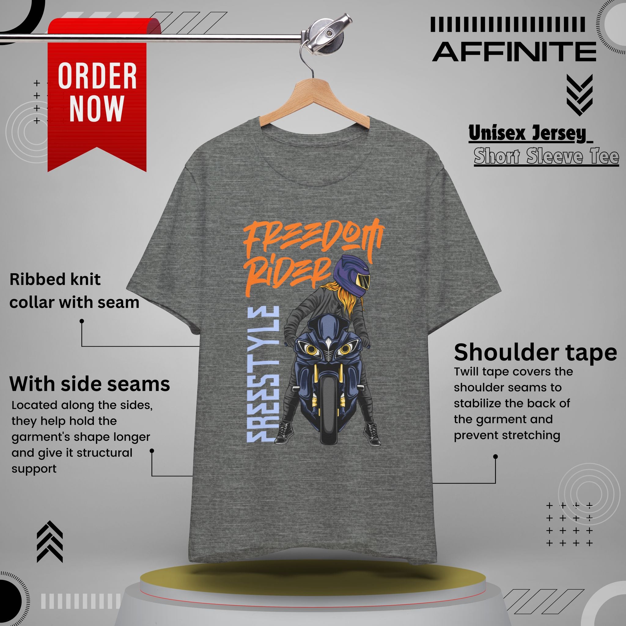T-Shirt Freedom Rider Motorbike Unisex Short Sleeve Tee - Stylish & Bold Biker Tee Deep Heather