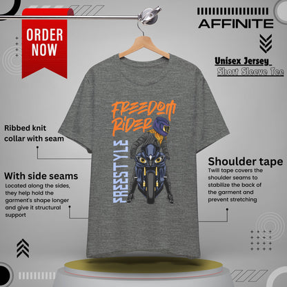 T-Shirt Freedom Rider Motorbike Unisex Short Sleeve Tee - Stylish & Bold Biker Tee Deep Heather