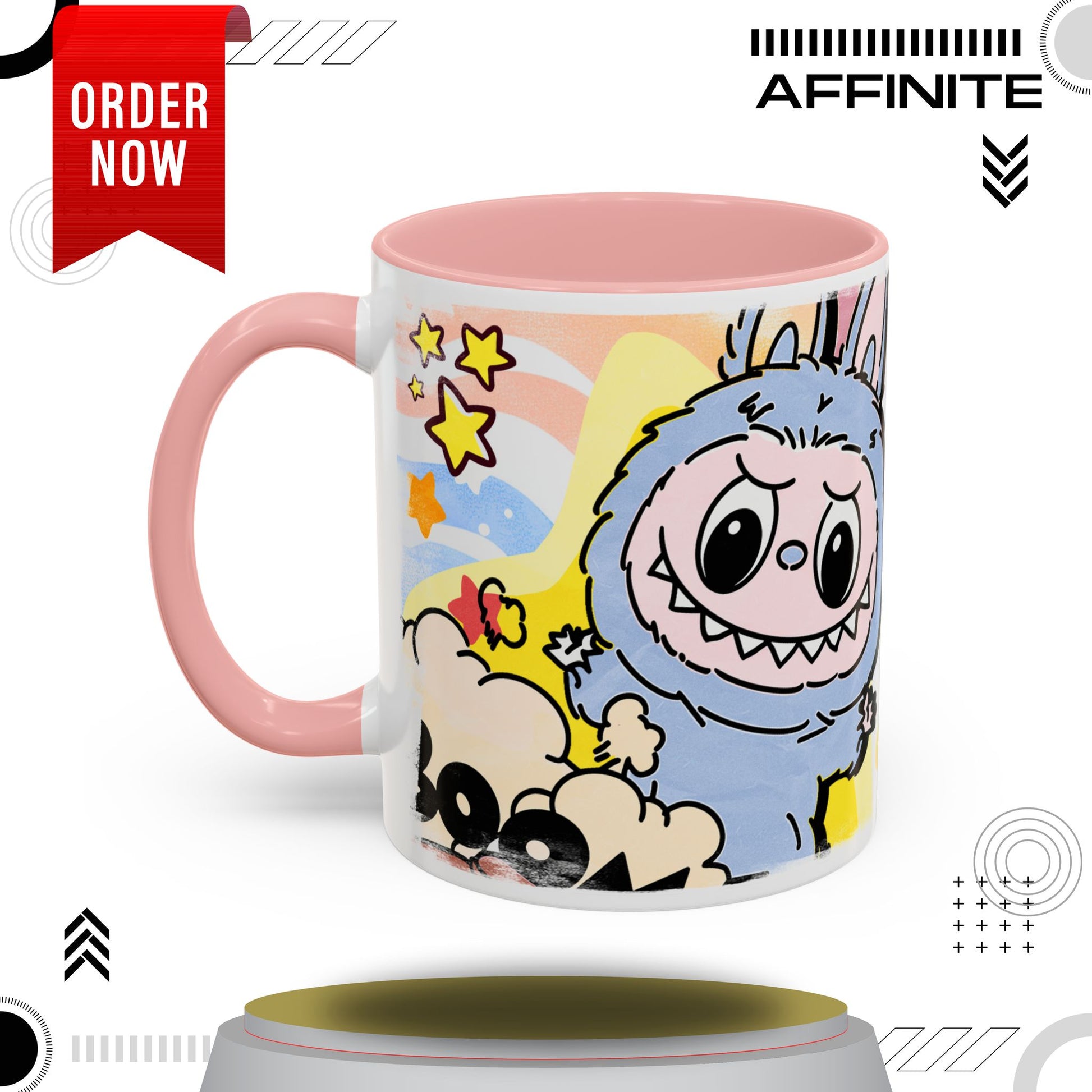 Mug Lazy Yoga Cartoon Labubu Accent Coffee Mug - Fun and Whimsical Design for Coffee Lovers 11oz Pink