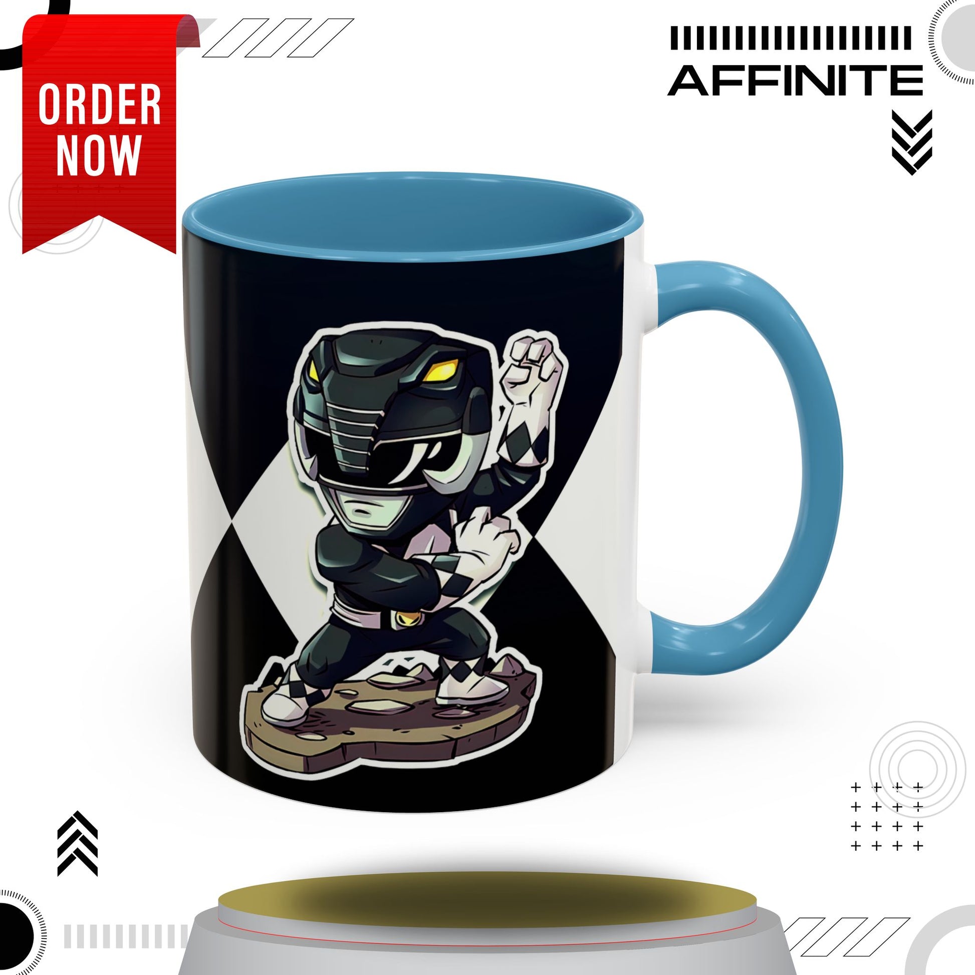 Mug Mighty Morphin Power Rangers Black Ranger Ceramic Mug - 11oz & 15oz Coffee Mug - Accent Mug for Pop Culture Fans 11oz Light Blue