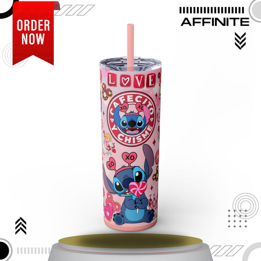 Tumblers Cute Love-Stitch Themed Skinny Tumbler with Straw - 20oz, Perfect for Gifts and Celebrations