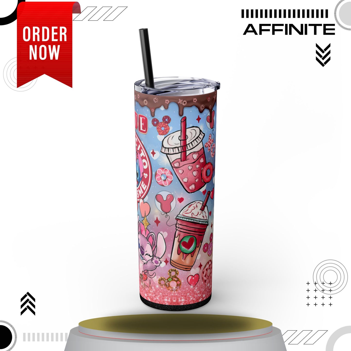 Tumblers Stitch Love & Cupcakes Skinny Tumbler with Straw - 20oz, Cute Drinkware for Coffee Lovers