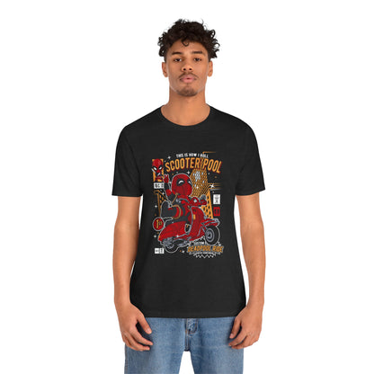 T-Shirt Deadpool Scooter Short Sleeve Tee – Fun, Unisex Graphic T-Shirt for Fans