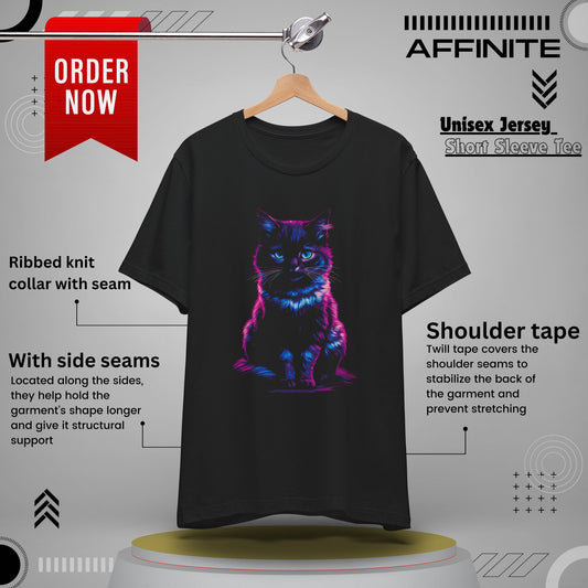 T-Shirt Neon Cat T-Shirt - Vibrant Unisex Tee for Cat Lovers (100% Cotton) Black