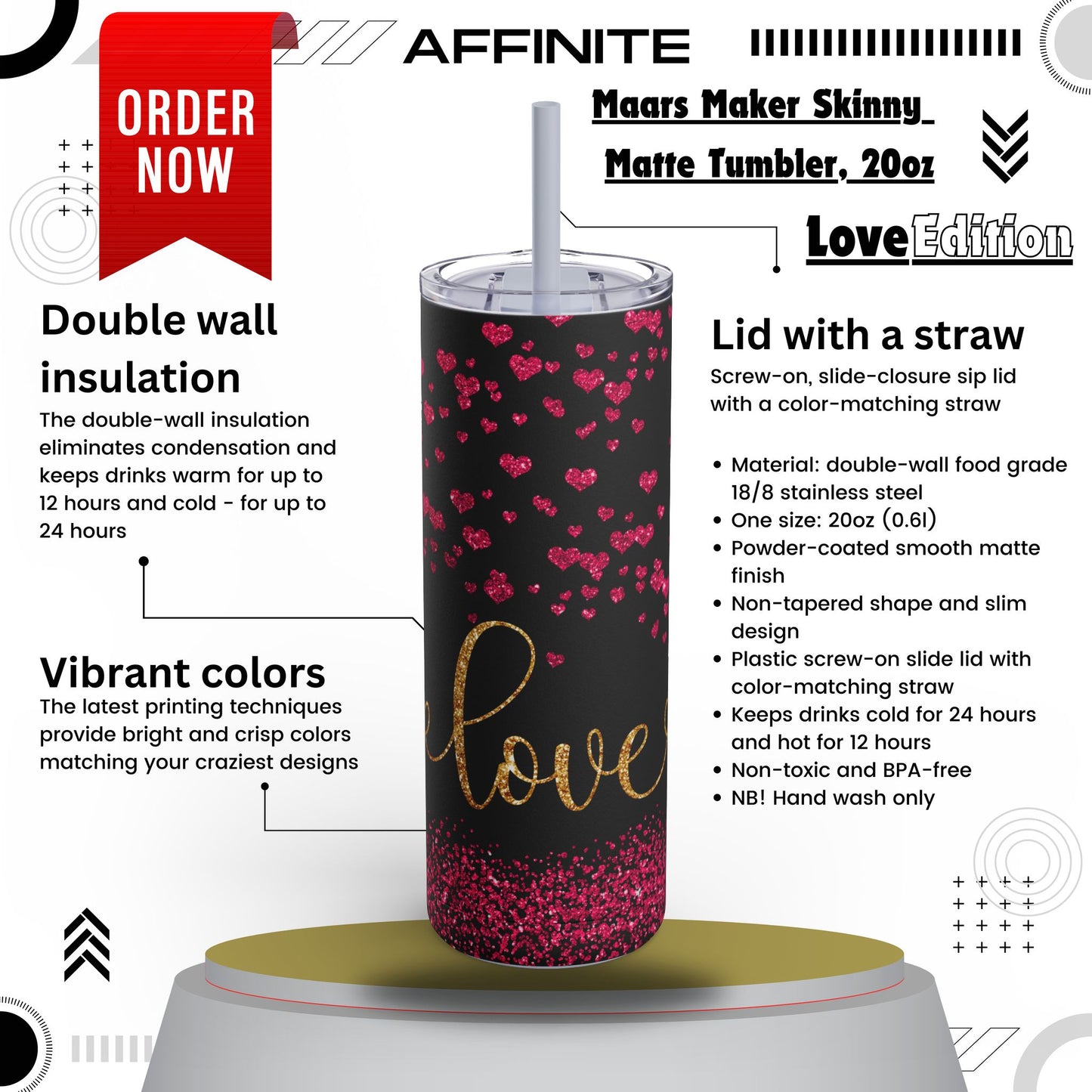 Tumblers Love Tumbler Cup – 20oz Matte Design for Hot & Cold Drinks Dusty Blue 20oz Matte