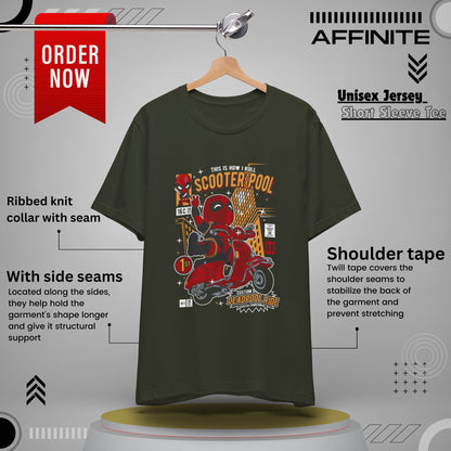 T-Shirt Deadpool Scooter Short Sleeve Tee – Fun, Unisex Graphic T-Shirt for Fans Dark Olive