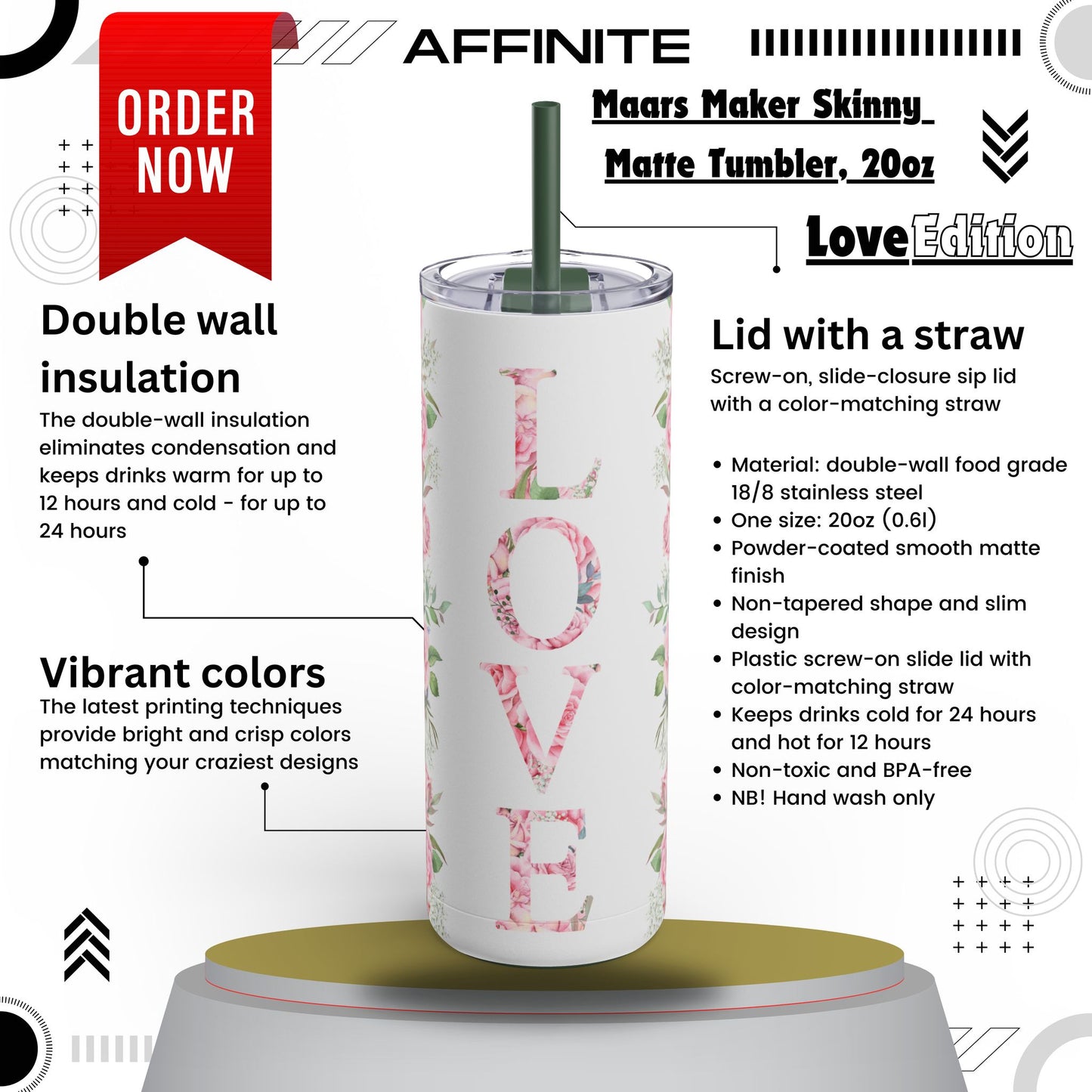 Tumblers Sleek & Stylish 20oz Skinny Matte Tumbler – Love Edition Pine Needle 20oz Matte