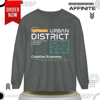 Long-sleeve Urban District Long Sleeve T-Shirt - Vintage Graphic Tee, Casual Wear, Creative Economy, Unisex Fashion, Gift for Art Lovers Pepper