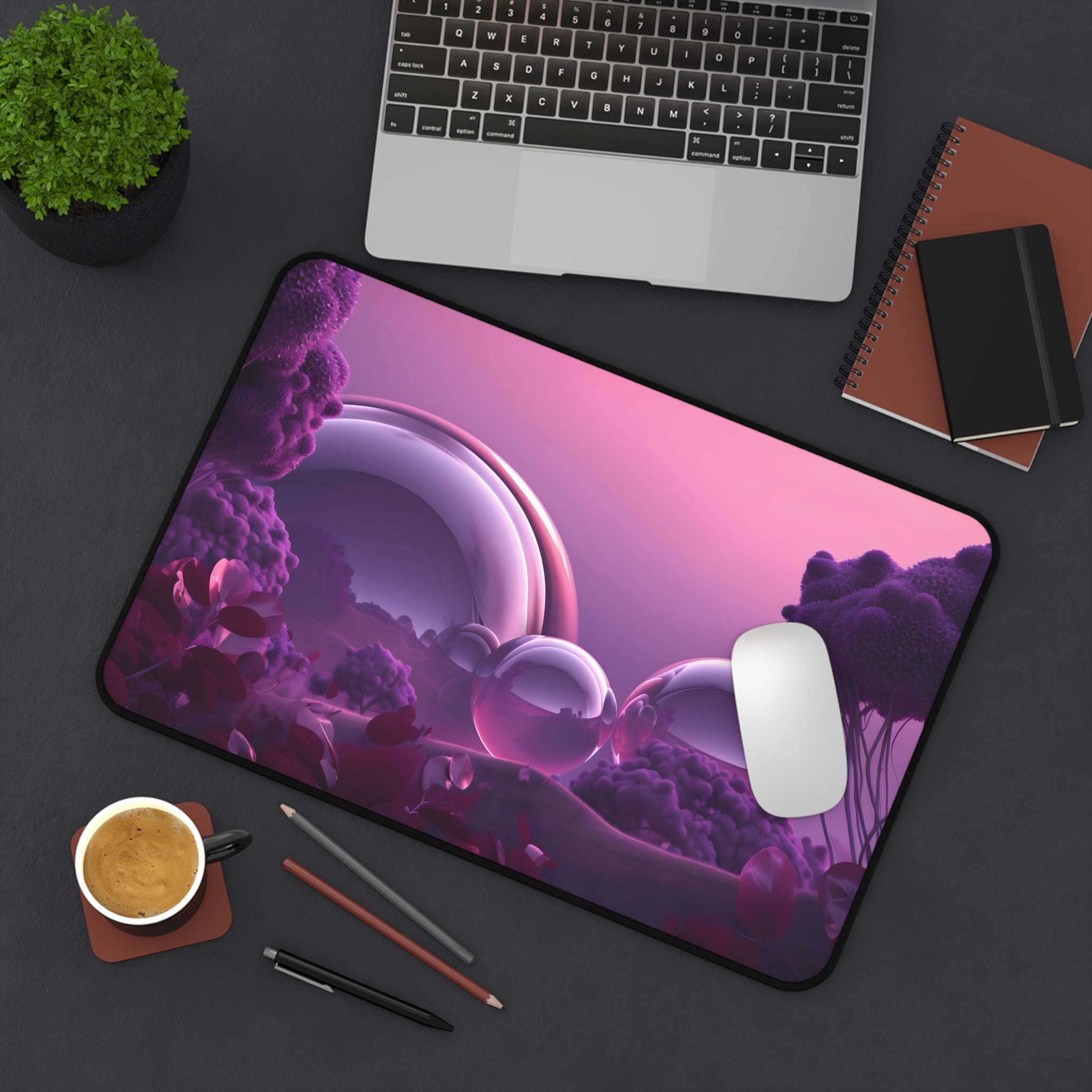 Purple Desk Mat - Surreal Bubble Landscape Dreamscape Mouse Pad 12" × 18" Mouse Pad