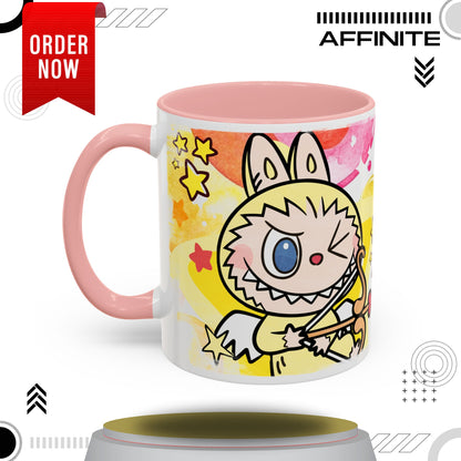 Mug Playful Lazy Yoga Labubu Coffee Mug - Fun Design for Relaxation Lovers 11oz Pink