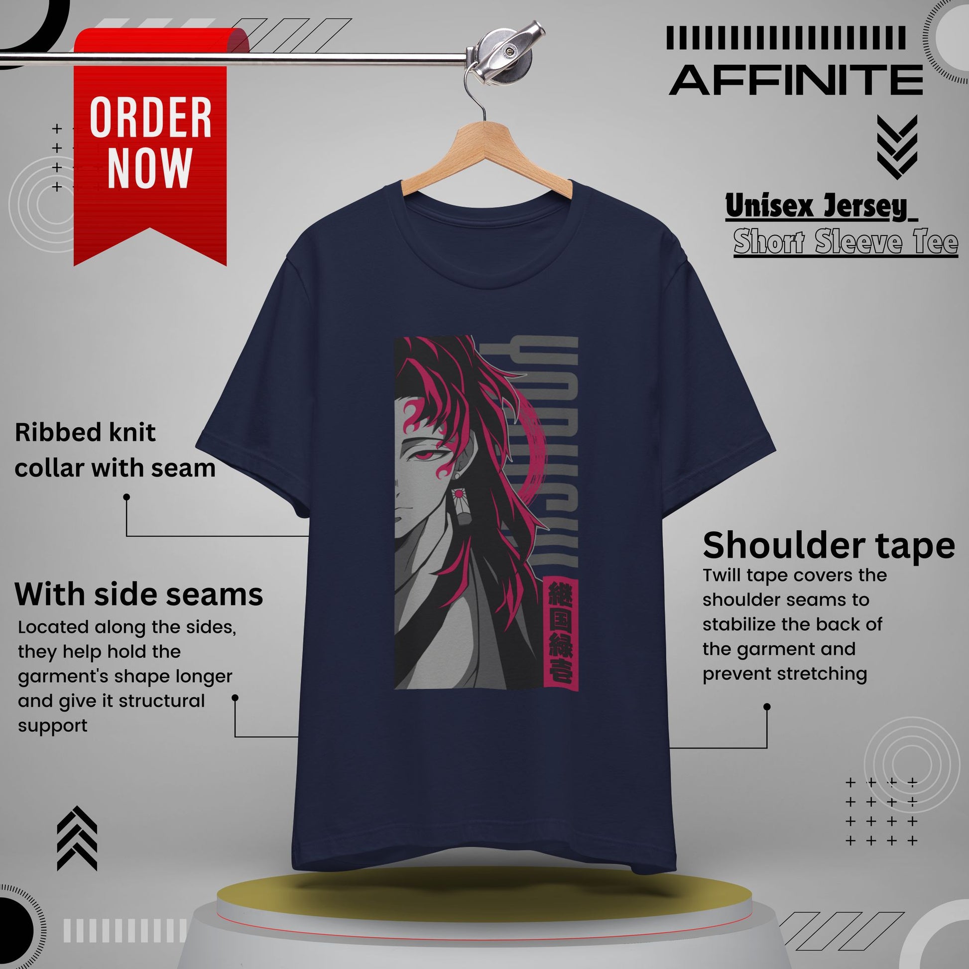 T-Shirt Yoriichi Anime T-Shirt - Demon Slayer Inspired Graphic Tee (Unisex Cotton) Navy