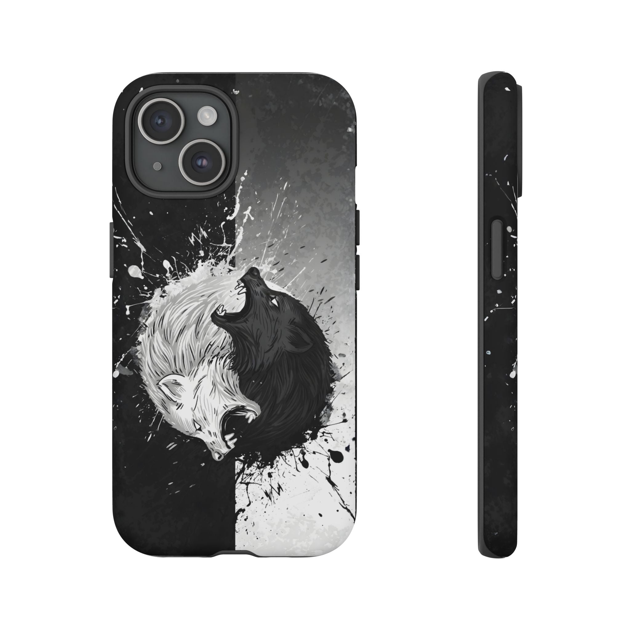 Yin Yang Wolf Phone Case - Dual Layer Protective Cover iPhone 15 Matte Tough Cases