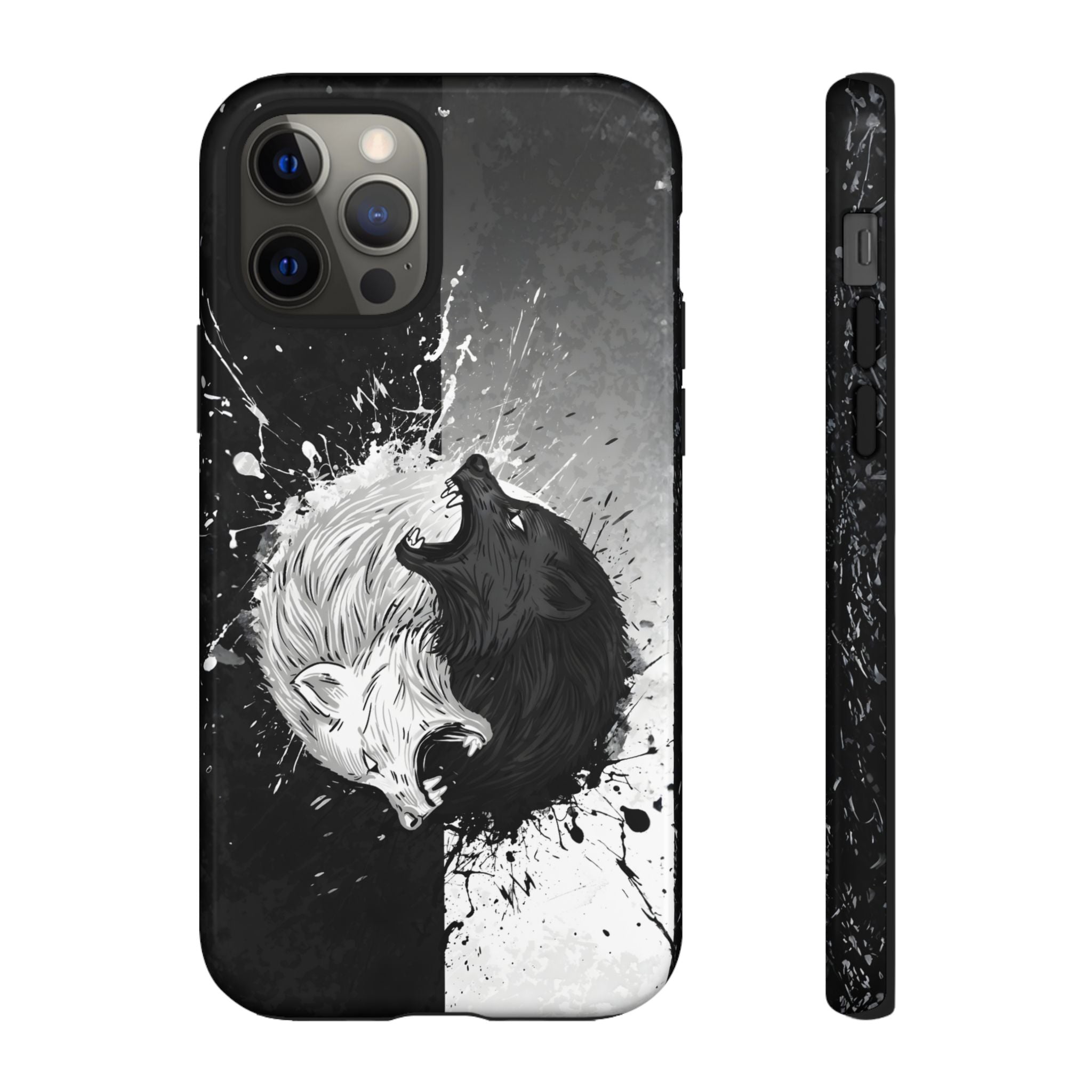 Yin Yang Wolf Phone Case - Dual Layer Protective Cover iPhone 12 Pro Glossy Tough Cases