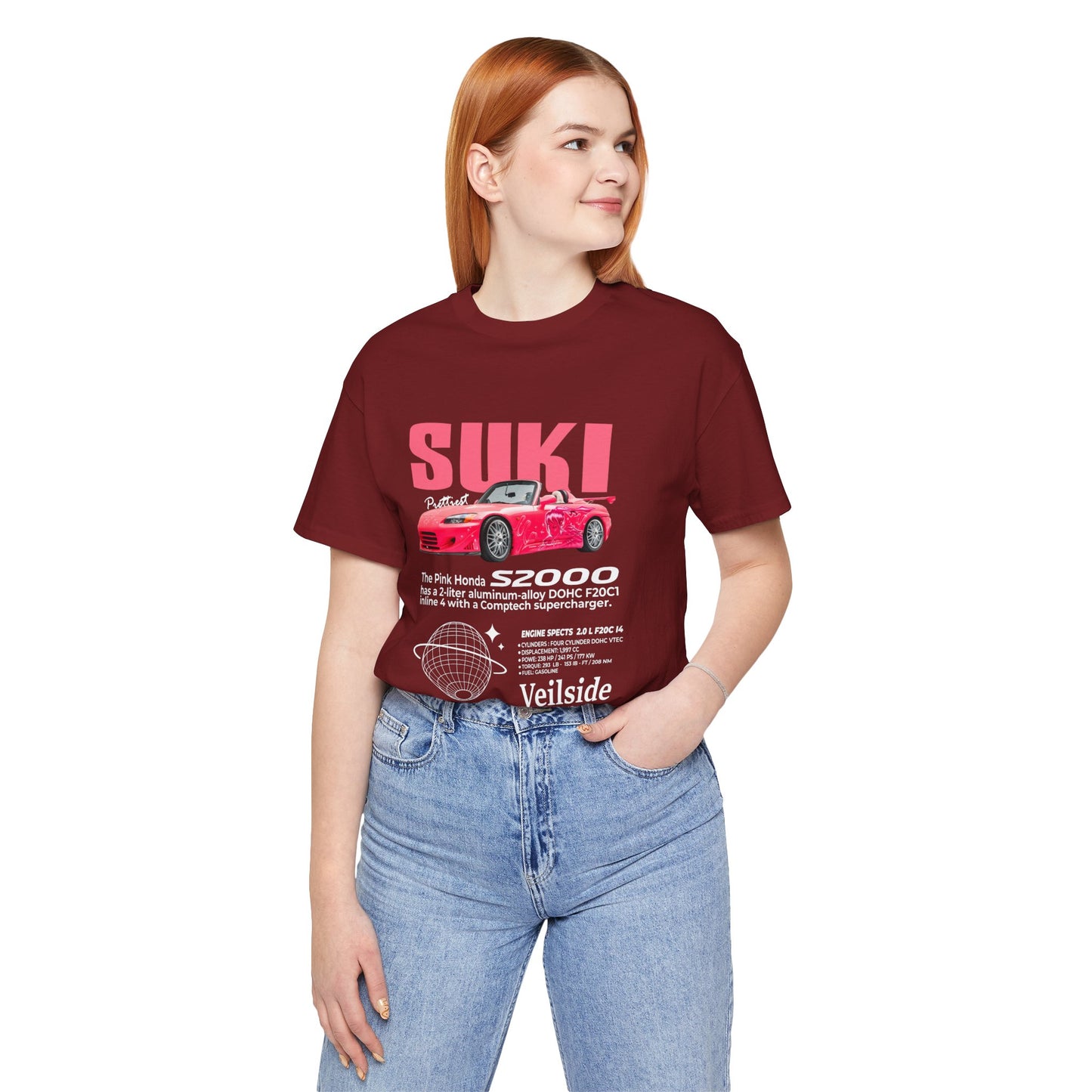 T-Shirt Unisex Graphic Tee - Suki's Pink Honda S2000 Design, Fast Car Anime T-Shirt, Retro Japanese by Bella+Canvas
