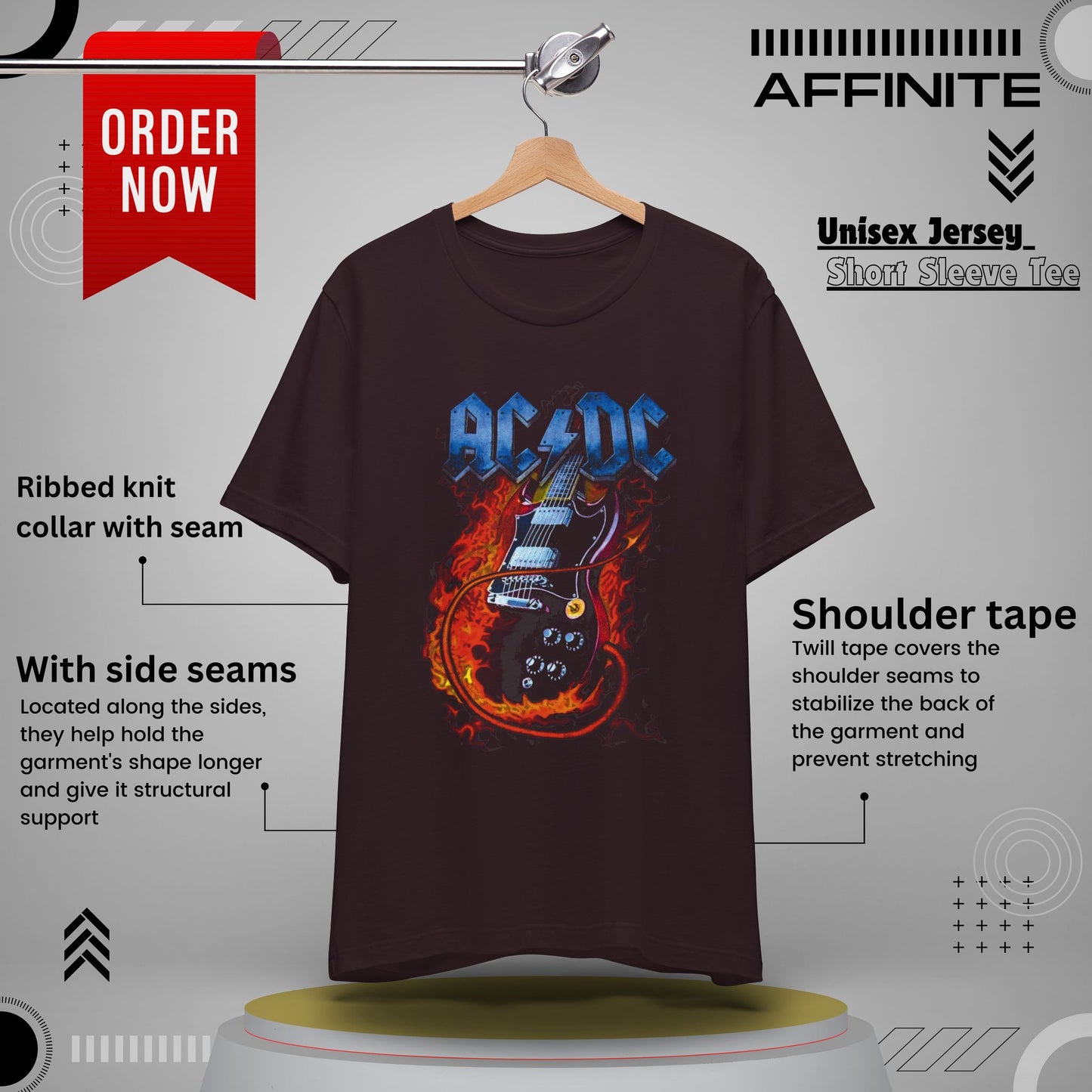 T-Shirt Rock In T Shirt - AC/DC Graphic Tee (Unisex Rock Shirt) Oxblood Black