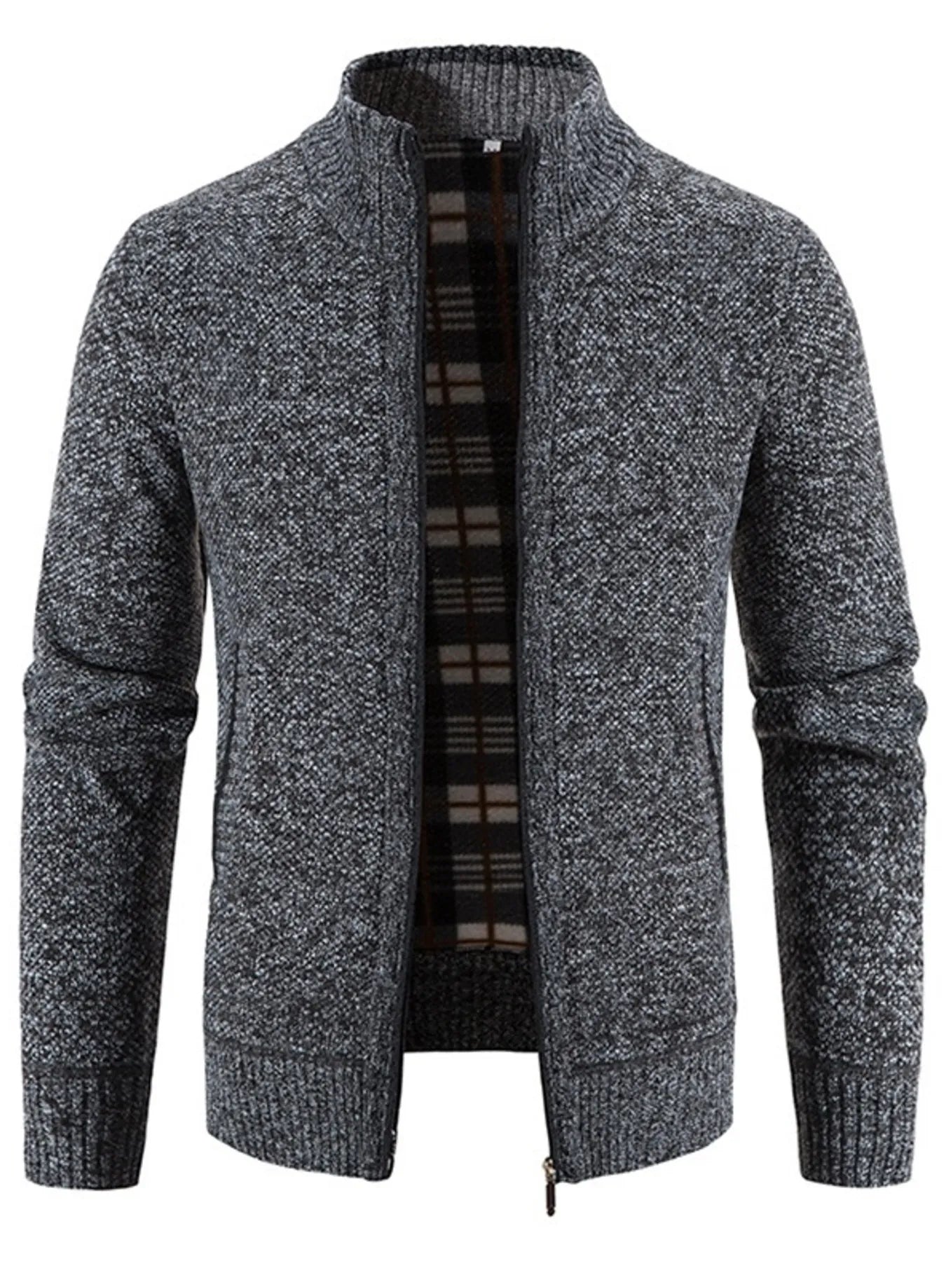 Men's Plus Size Zip-Up Sweater Cardigan with Stand Collar Dark Gray Cardigan