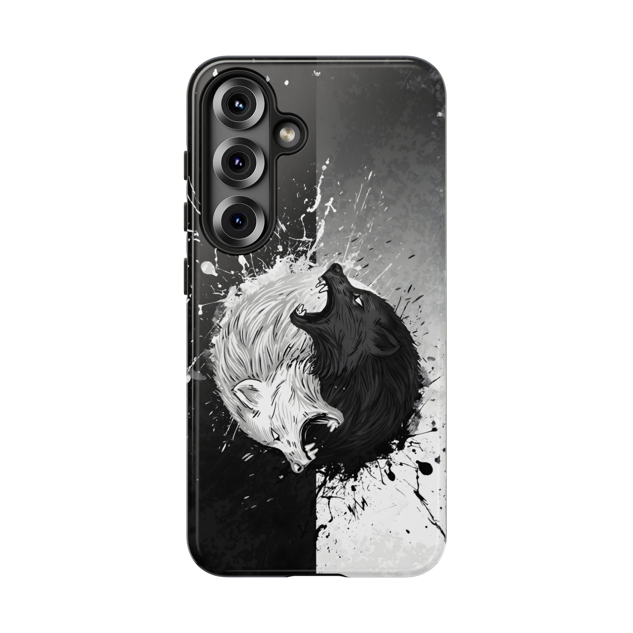 Yin Yang Wolf Phone Case - Dual Layer Protective Cover Samsung Galaxy S25 Glossy Tough Cases