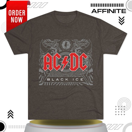 T-Shirt ACDC Black Ice T-Shirt - Official Graphic Rock Tee (Unisex) Tri-Blend Macchiato